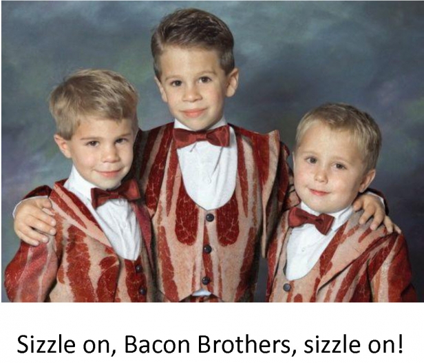 Pic of "The Bacon Boys" yes, there IS bacon fabric!!